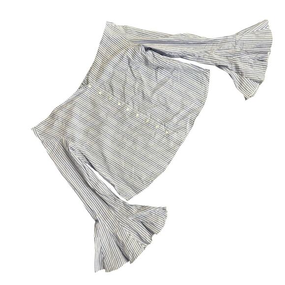 Free People March to the Beat Off the Shoulder Striped Flare Sleeve Top Medium - Picture 5 of 10